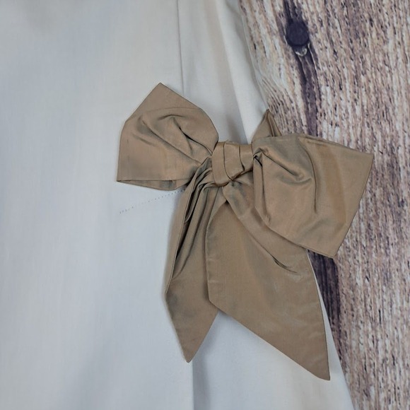 Vintage 90s TRACY REESE 6 Skirt Beige A Line Cotton Blend Brown Satin Bow Accent - Picture 2 of 6